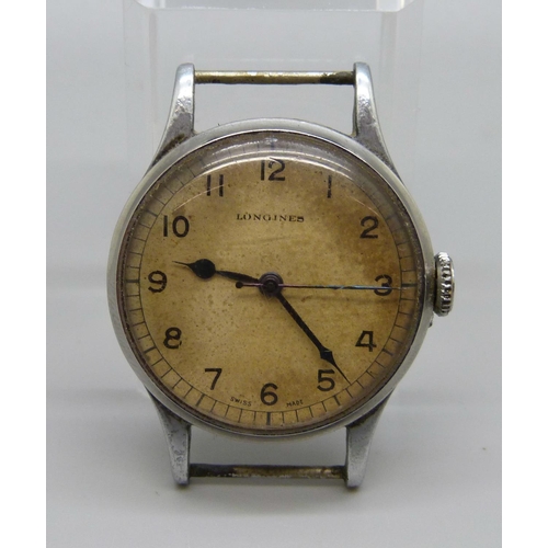 1054 - A military issue Longines wristwatch, marked 6B/159, A8196, 31mm case