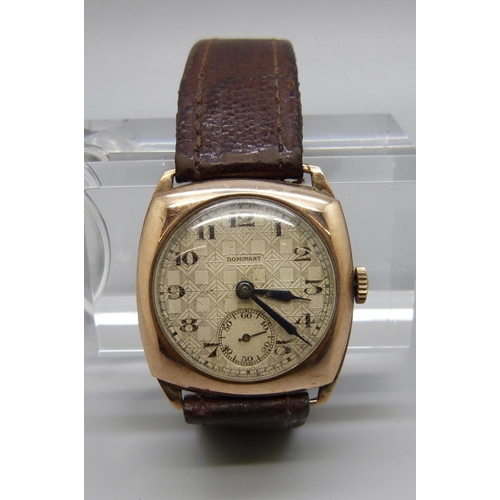 1058 - A 9ct gold cased Dominant wristwatch, 27mm case