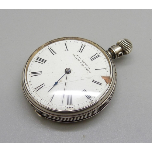 1064 - A silver cased Waltham fob watch, dial a/f, lacking loop