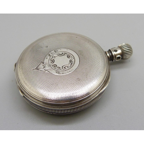 1064 - A silver cased Waltham fob watch, dial a/f, lacking loop