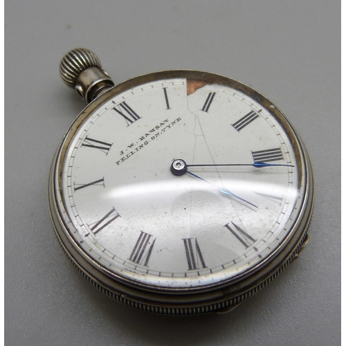 1064 - A silver cased Waltham fob watch, dial a/f, lacking loop