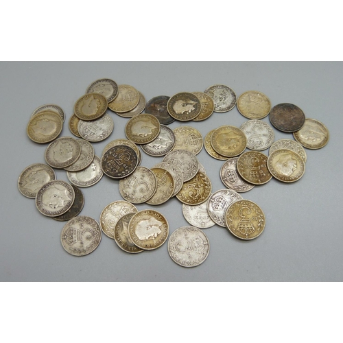 1078 - Fifty pre-1920 silver 3d coins