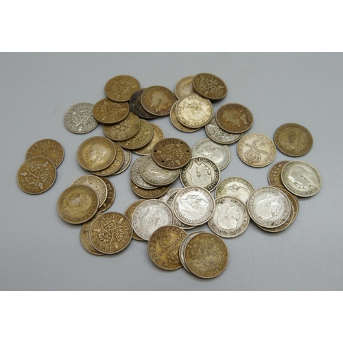 1079 - Fifty 1920-1946 3d coins