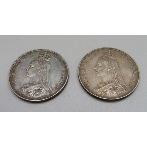 1083 - Two 1887 Victorian silver crowns, 56.6g