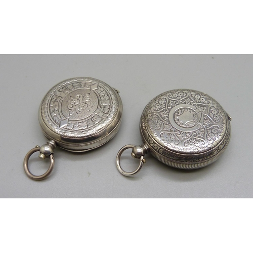 1087 - Two 800 silver fob watches, one glass cracked