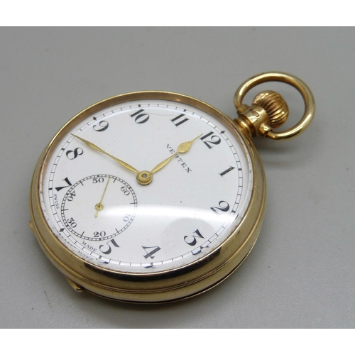 1091 - A 9ct gold cased Vertex pocket watch, total weight 82.1g with 9ct gold inner cover, 47mm