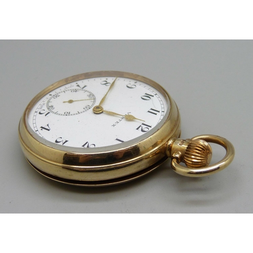 1091 - A 9ct gold cased Vertex pocket watch, total weight 82.1g with 9ct gold inner cover, 47mm