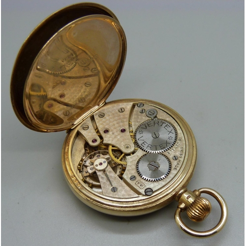 1091 - A 9ct gold cased Vertex pocket watch, total weight 82.1g with 9ct gold inner cover, 47mm