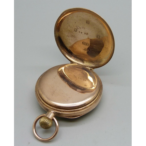 1092 - A 9ct gold cased pocket watch, total weight 78.7g with 9ct gold inner cover, 78.7g, 47mm