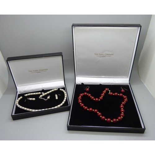 1095 - Two 'The Pearl Company' pearl necklace with matching earring sets, boxed