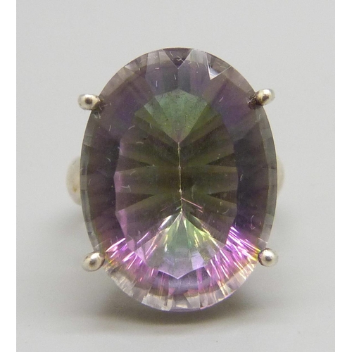 1097 - A silver and mystic topaz ring, N