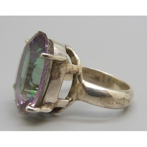 1097 - A silver and mystic topaz ring, N