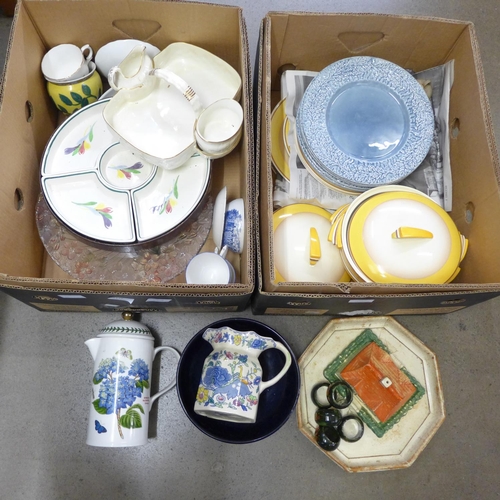 1116 - Two boxes of mixed china including two Wedgwood Art Deco tureens and covers**PLEASE NOTE THIS LOT IS... 