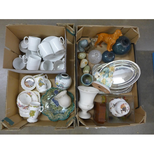 1129 - Two boxes of assorted china, metalware and homewares **PLEASE NOTE THIS LOT IS NOT ELIGIBLE FOR POST... 