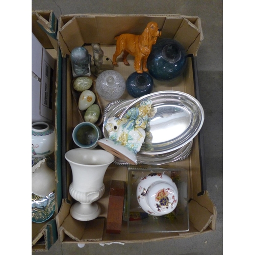 1129 - Two boxes of assorted china, metalware and homewares **PLEASE NOTE THIS LOT IS NOT ELIGIBLE FOR POST... 