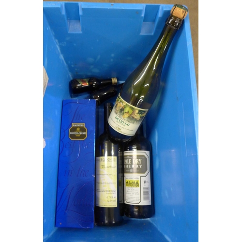 1130 - A box of assorted alcohol, including Bristol Cream and sparkling wine **PLEASE NOTE THIS LOT IS NOT ... 