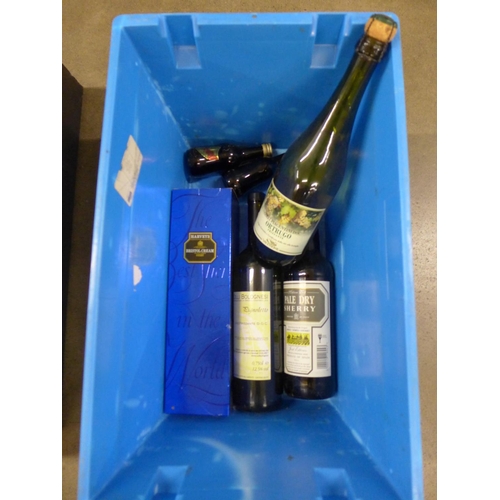 1130 - A box of assorted alcohol, including Bristol Cream and sparkling wine **PLEASE NOTE THIS LOT IS NOT ... 