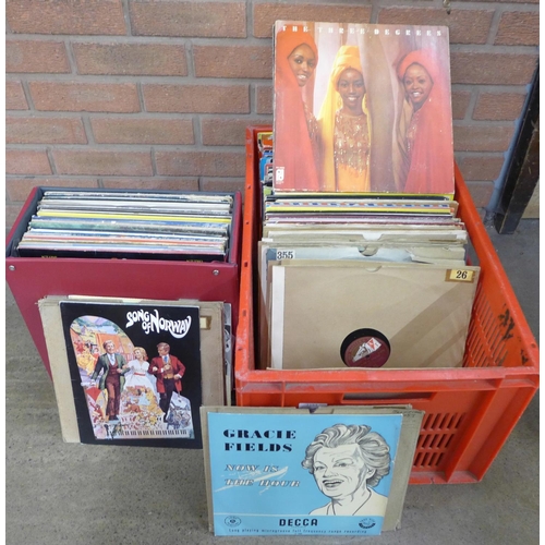 1166 - A collection of LP records including some 78's, Jazz, Opera, 1970's pop, etc.