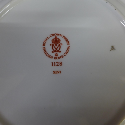 608 - Six Royal Crown Derby 1128 pattern plates, (21.5cm circular plate a second)