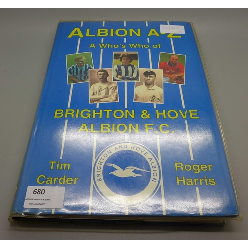 680 - Football; a copy of Albion A-Z, a who's who of Brighton and Hove Albion F.C. containing over 40 sign... 