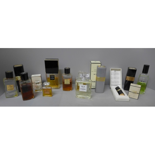 694 - A collection of Chanel perfumes - nine approximately half-full bottles including No.5, No.19, No.5 C... 