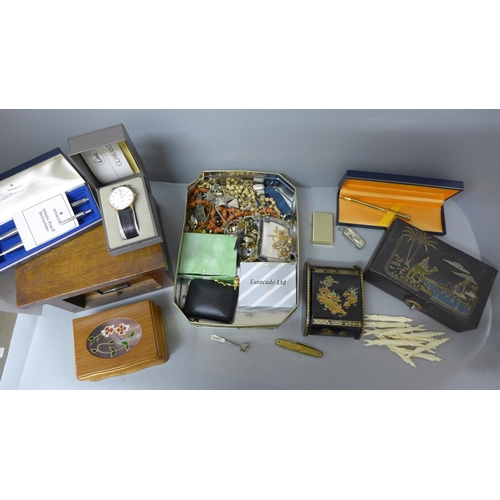 708 - Costume jewellery, wristwatches, pens, boxes, etc.