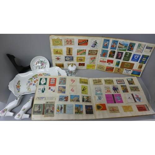 750 - Assorted china and two albums of advertising match box tops