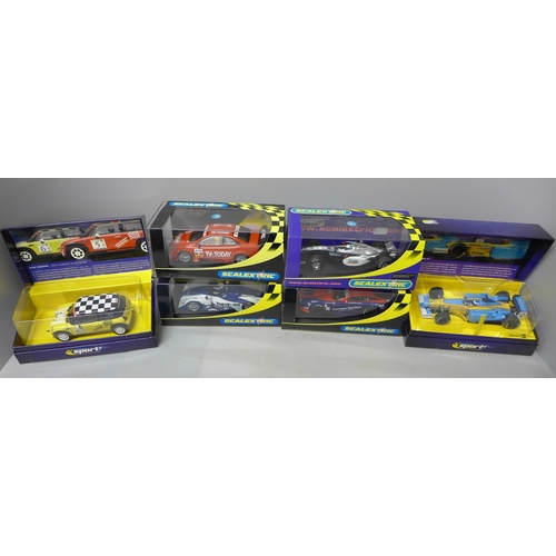 758 - Six Scalextric cars, two limited edition