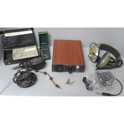 767 - A pair of Koss Pro 44A headphones, an industrial model vibro-tool, a cased micrometer, multiminor an... 