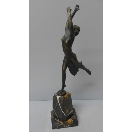 785 - An Art Deco figure of a dancer on a marble base, 35cm