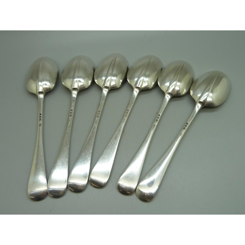 830 - A set of six silver spoons, 309g