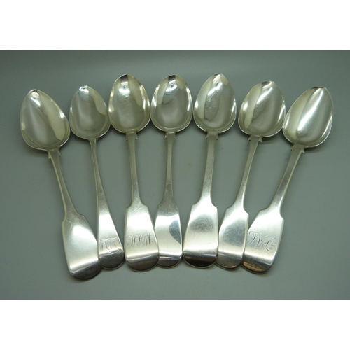 831 - Seven 19th Century silver spoons, 480g