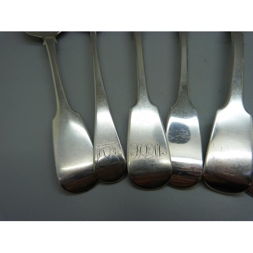 831 - Seven 19th Century silver spoons, 480g