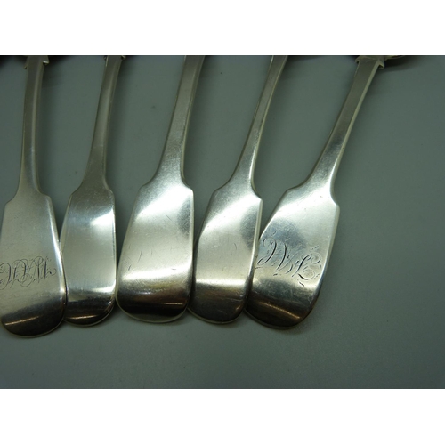 831 - Seven 19th Century silver spoons, 480g