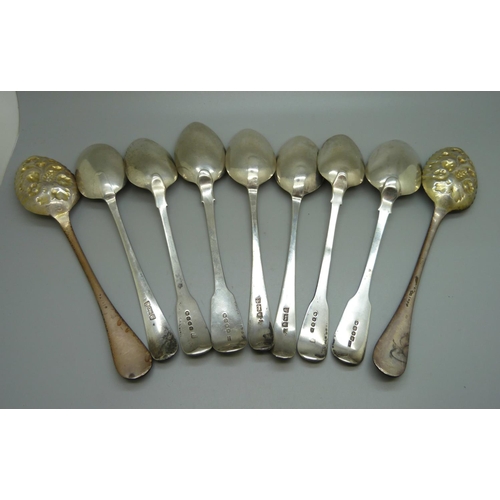 835 - Three pairs of silver serving spoons, one pair by Hester Bateman and one pair by Peter & William Bat... 