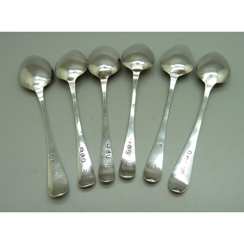 844 - Six 19th Century silver spoons, 67g