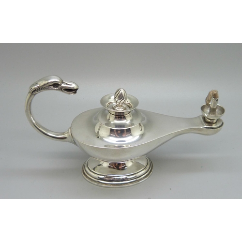 858A - A silver oil lamp table lighter, Birmingham 1901, S. Blanckensee & Son Ltd., all four parts marked, ... 