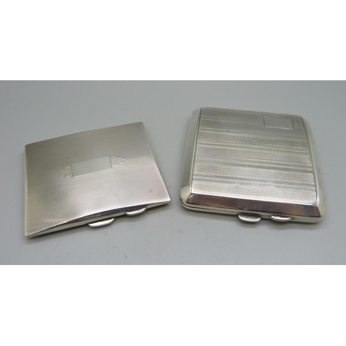 866 - Two silver cigarette cases, 214g, one 72mm x 84mm