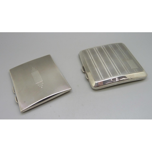 866 - Two silver cigarette cases, 214g, one 72mm x 84mm