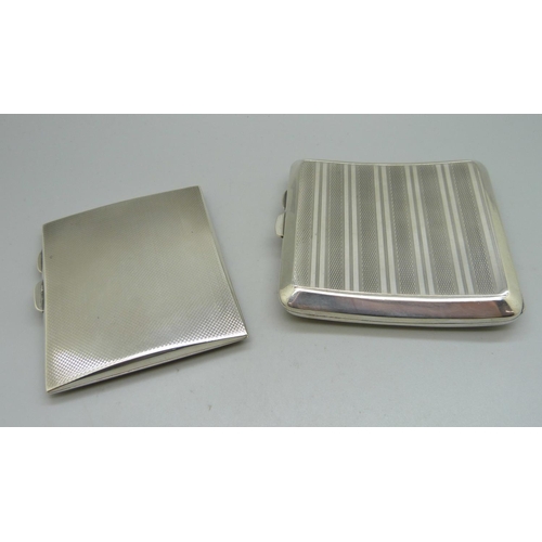 866 - Two silver cigarette cases, 214g, one 72mm x 84mm