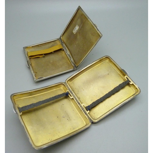 866 - Two silver cigarette cases, 214g, one 72mm x 84mm