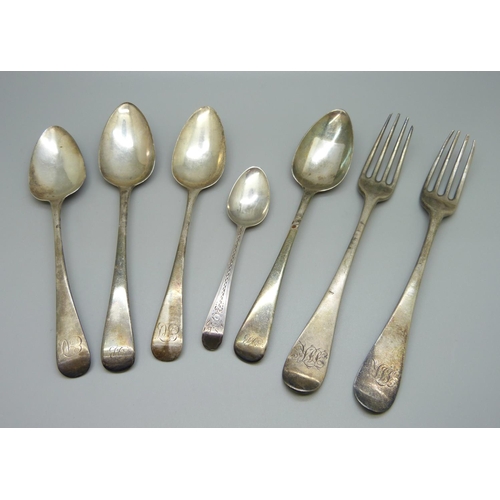 868 - 19th Century silver flatware, 254g