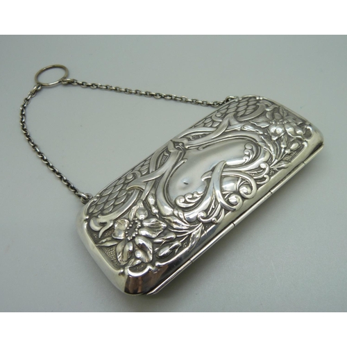 874 - An Edwardian art Nouveau silver purse, Birmingham 1907, 75g, 113mm