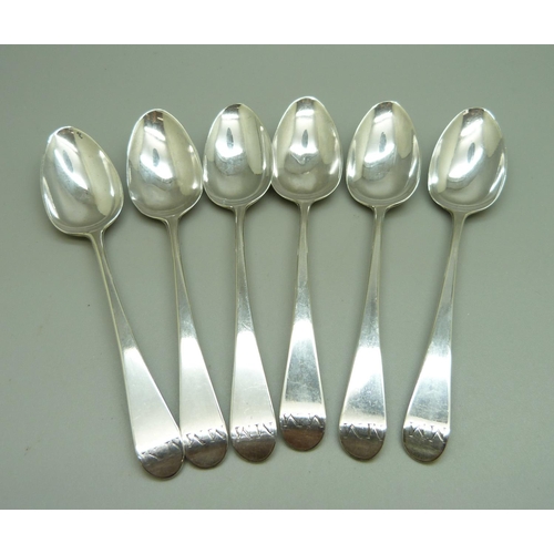 875 - Six silver spoons, 79g