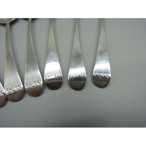 875 - Six silver spoons, 79g