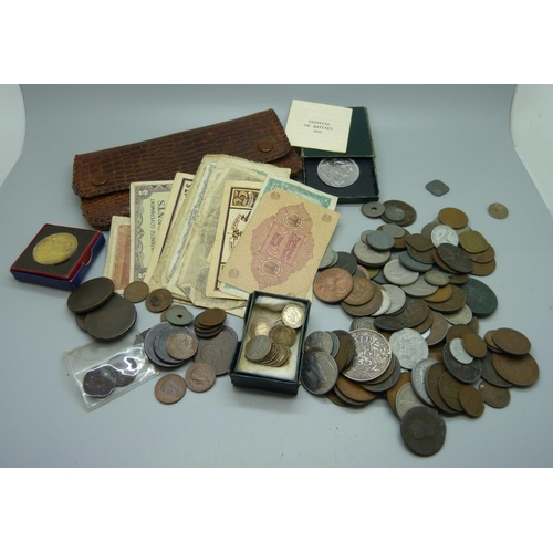 883 - A collection of coins and banknotes