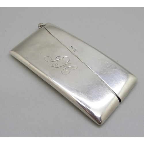 888 - A silver card case, Birmingham 1910, with initials