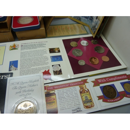 918 - A collection of commemorative crowns and five British decimal coin sets