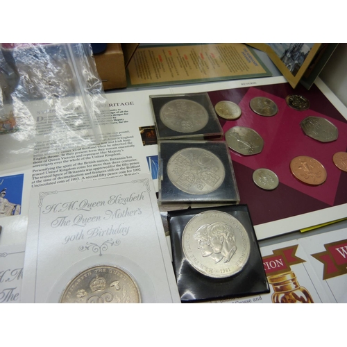 918 - A collection of commemorative crowns and five British decimal coin sets