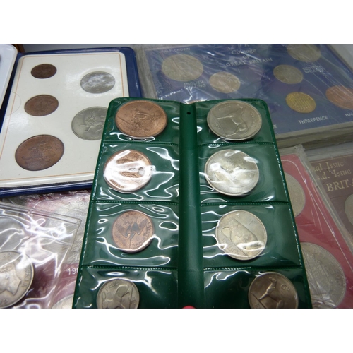 919 - A collection of GB coin sets, framed American coins, Famous Presidents of the USA, a framed Elvis st... 